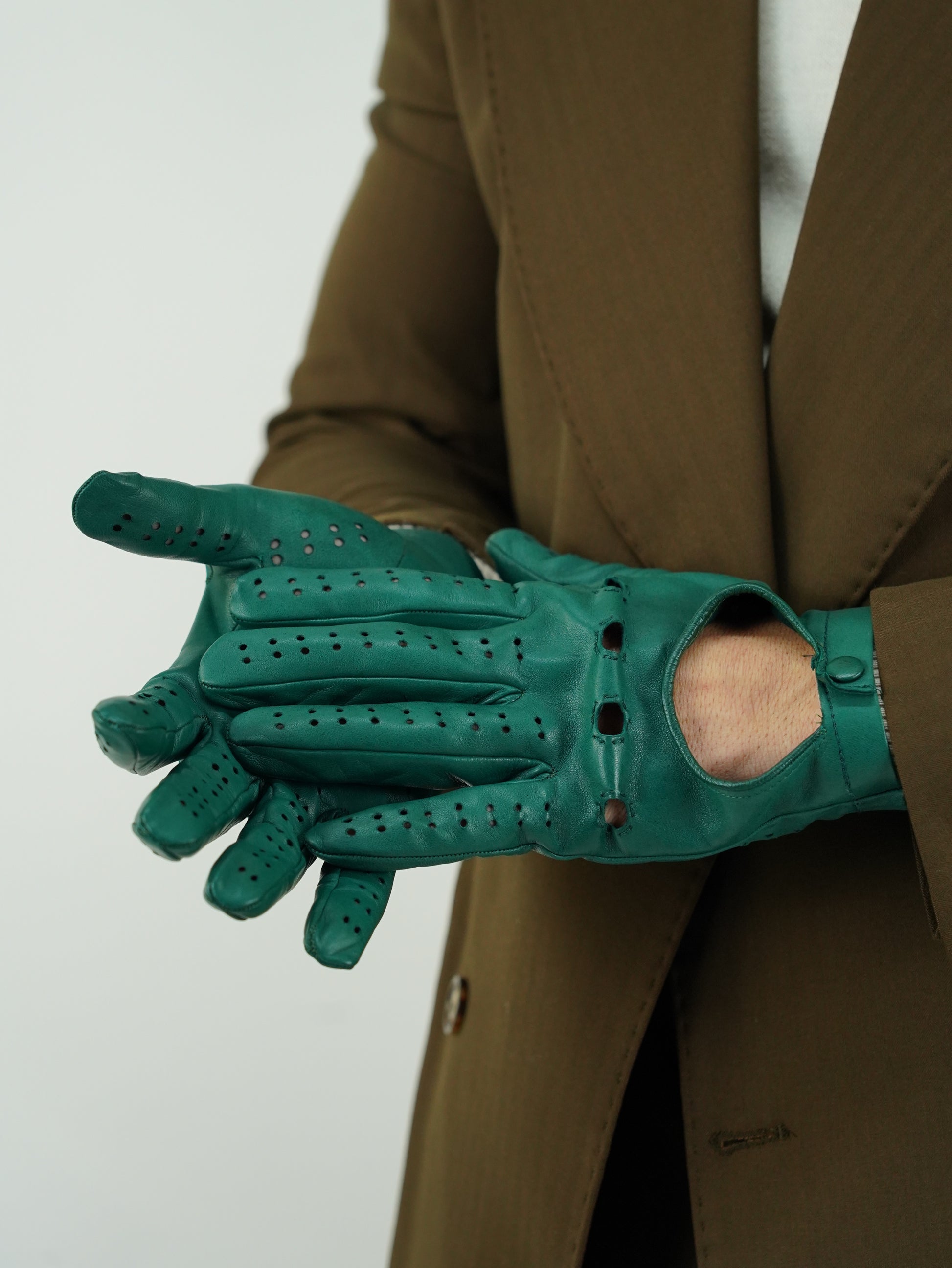 Guanto forato in pelle di capra verde