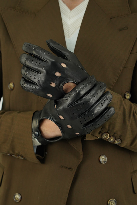 Guanto forato in pelle di capra nera