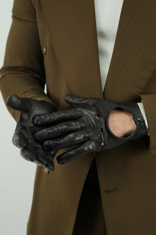 Guanto forato in pelle di capra nera