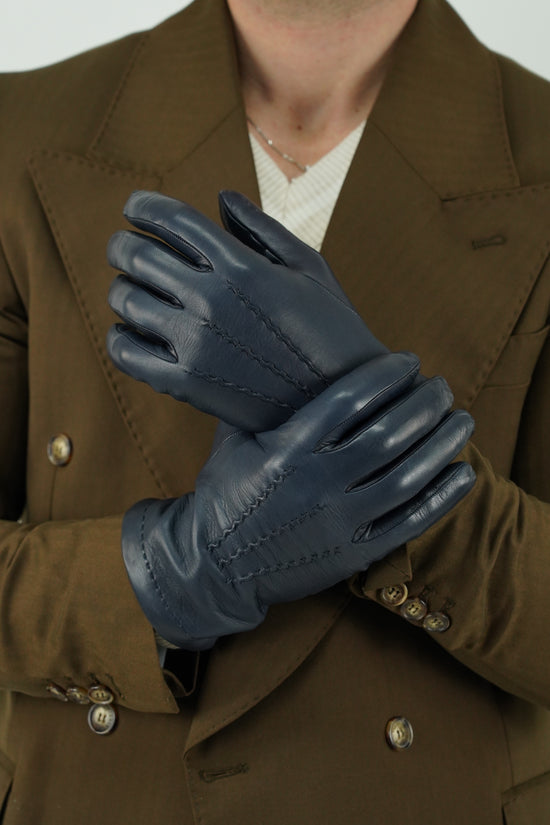 Guanto classic in pelle di capra blu