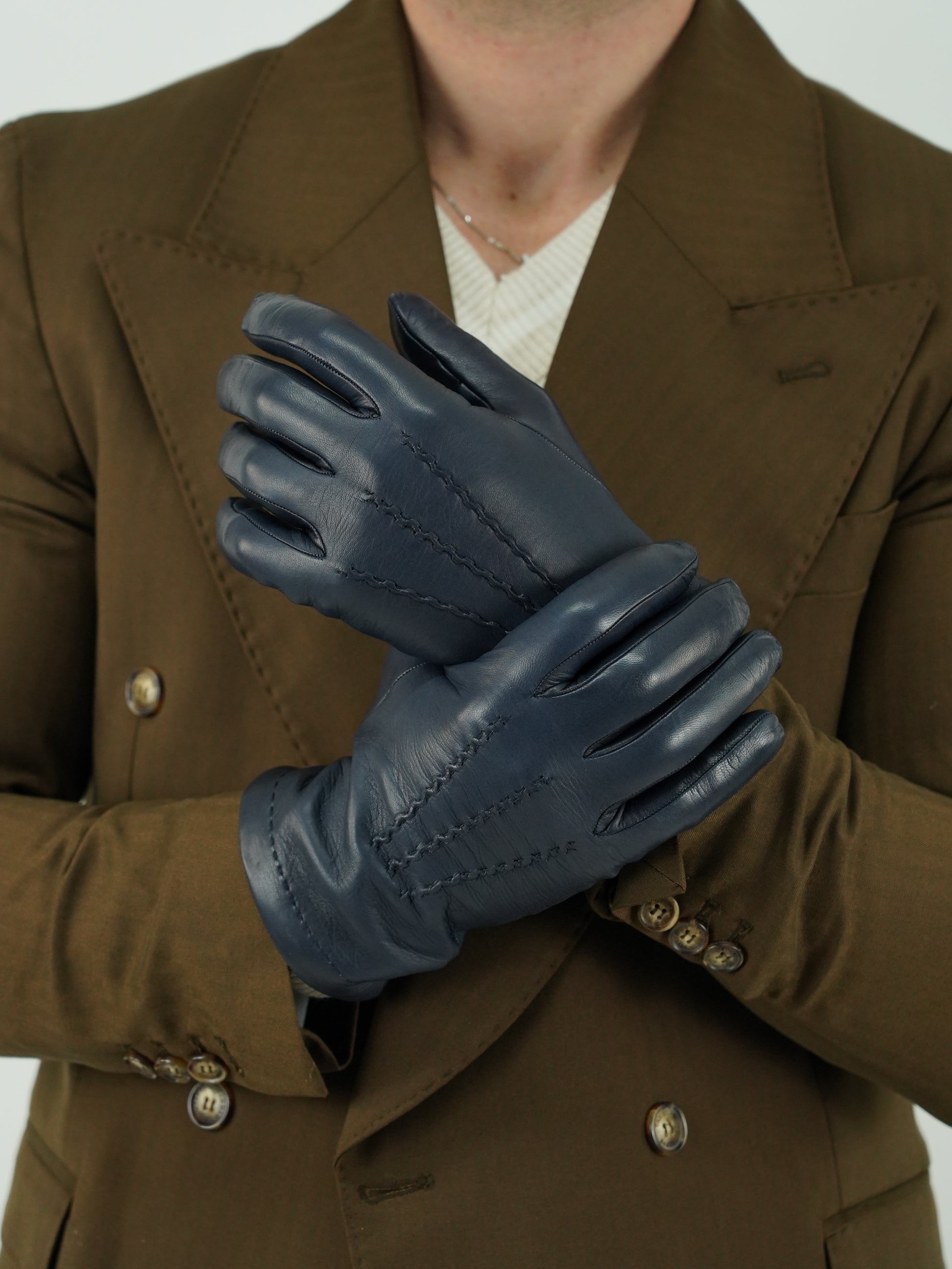 Guanto classic in pelle di capra blu