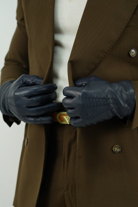 Guanto classic in pelle di capra blu