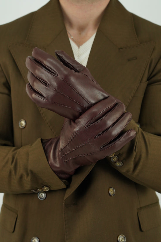 Guanto classic in pelle capra bordeaux
