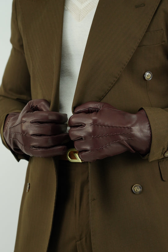 Guanto classic in pelle capra bordeaux