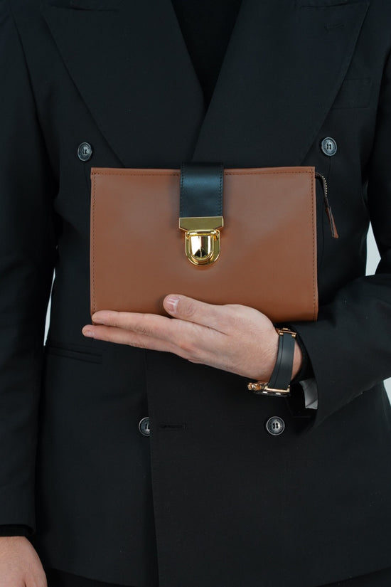 Pochette double color cuoio