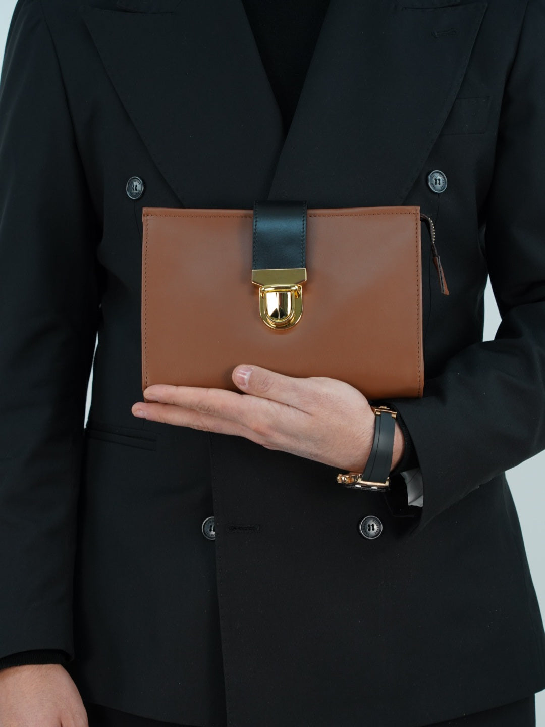 Pochette double color cuoio