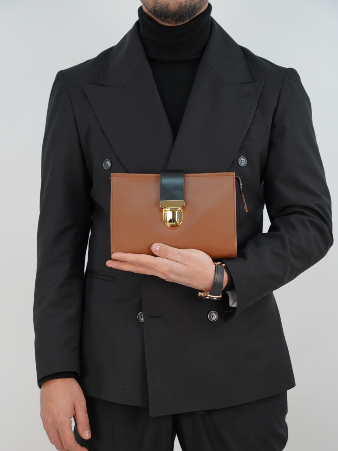 Pochette double color cuoio