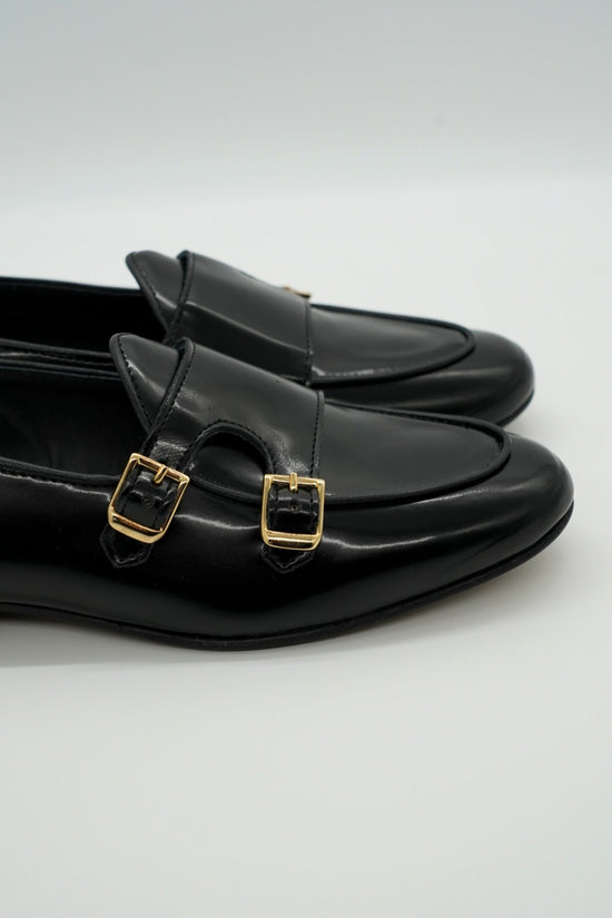 Mocassini doppia fibbia abrasivato nero