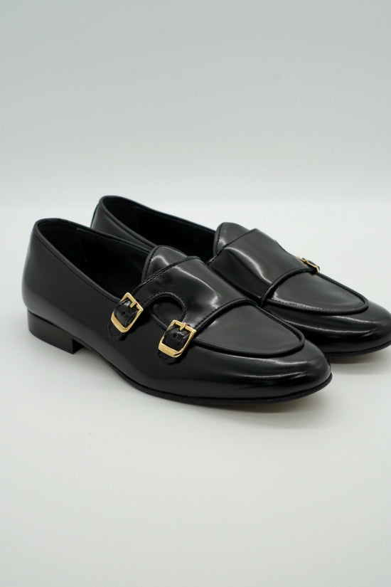 Mocassini doppia fibbia abrasivato nero