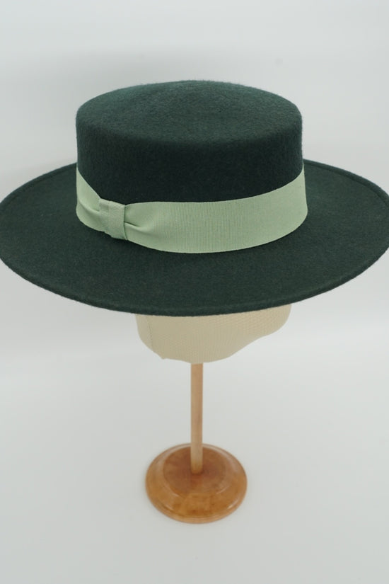 Cappello a cilindro piatto in feltro Verde petrolio
