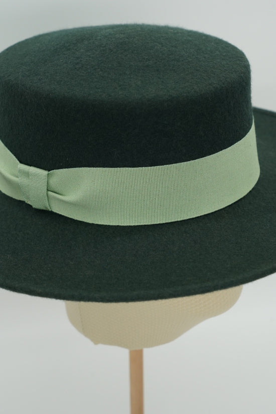 Cappello a cilindro piatto in feltro Verde petrolio