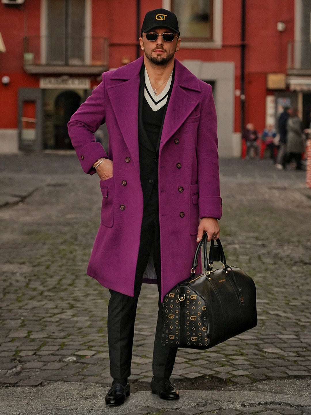 Cappotto Chesterfield Spigato Prugna