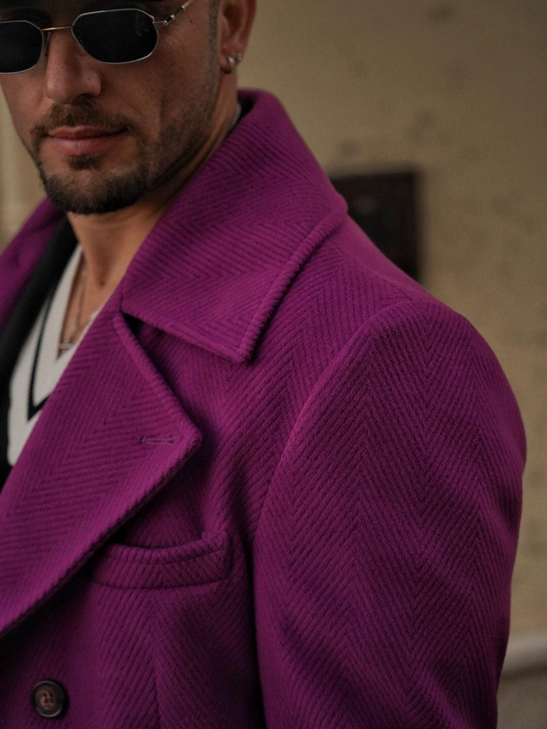 Cappotto Chesterfield Spigato Prugna