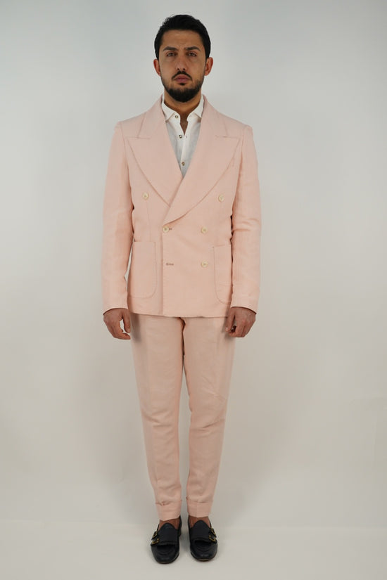 Giacca extensive doppiopetto lino rosa