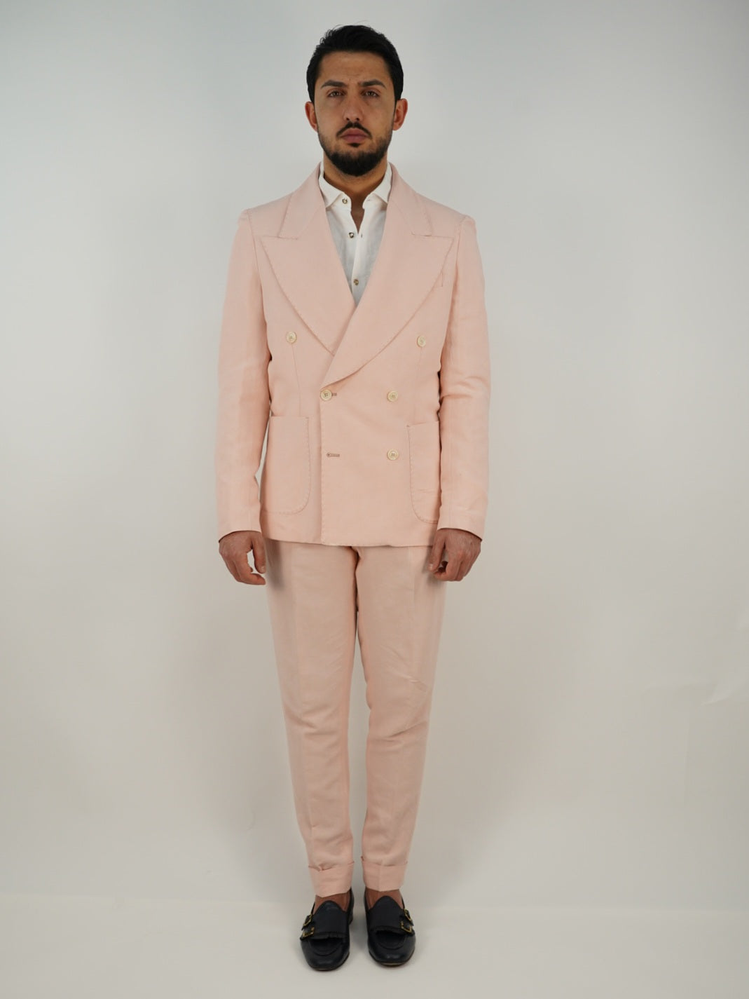 Giacca extensive doppiopetto lino rosa