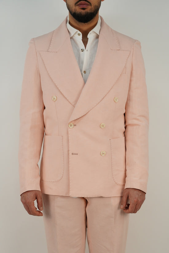 Giacca extensive doppiopetto lino rosa