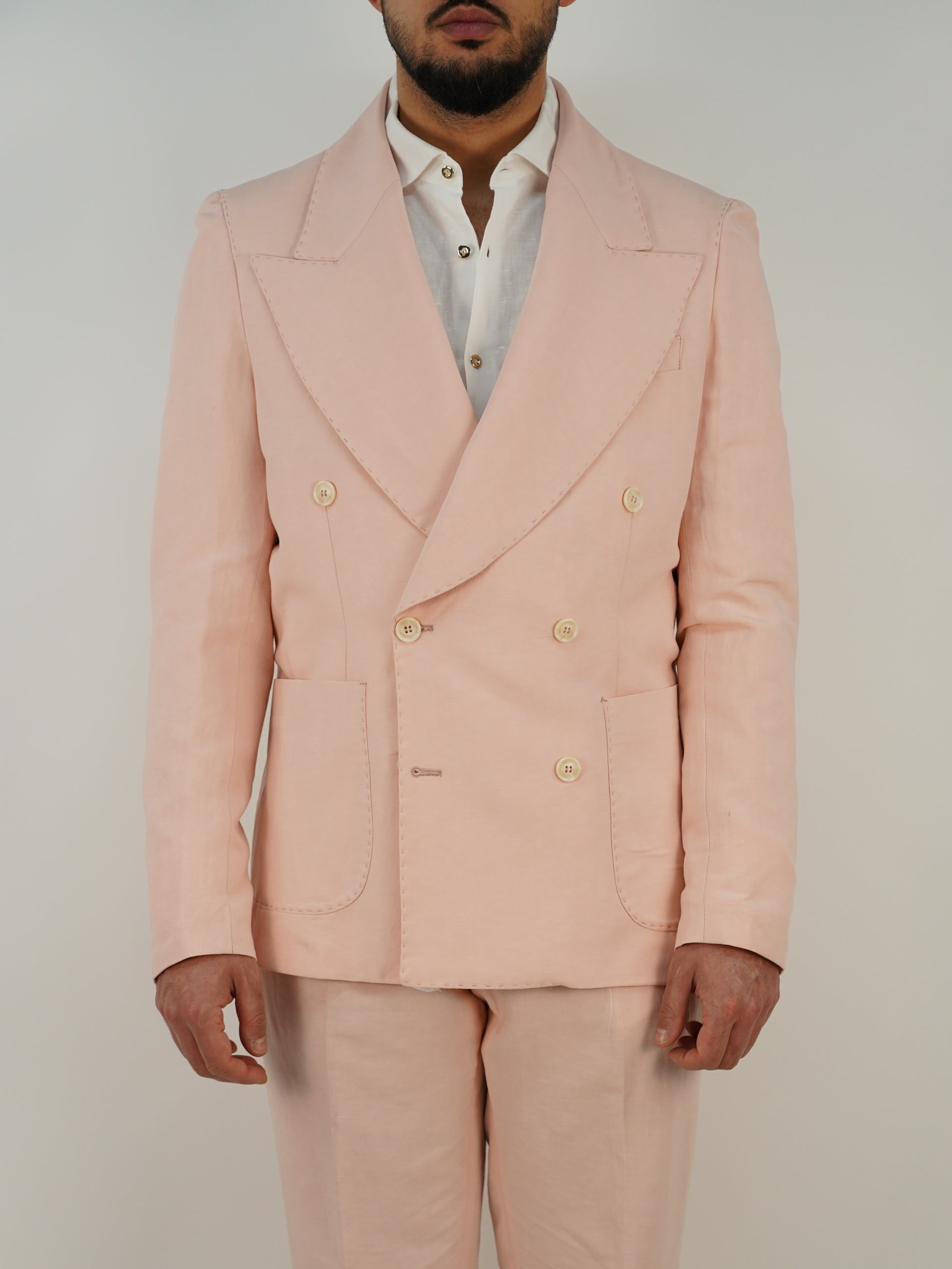 Giacca extensive doppiopetto lino rosa