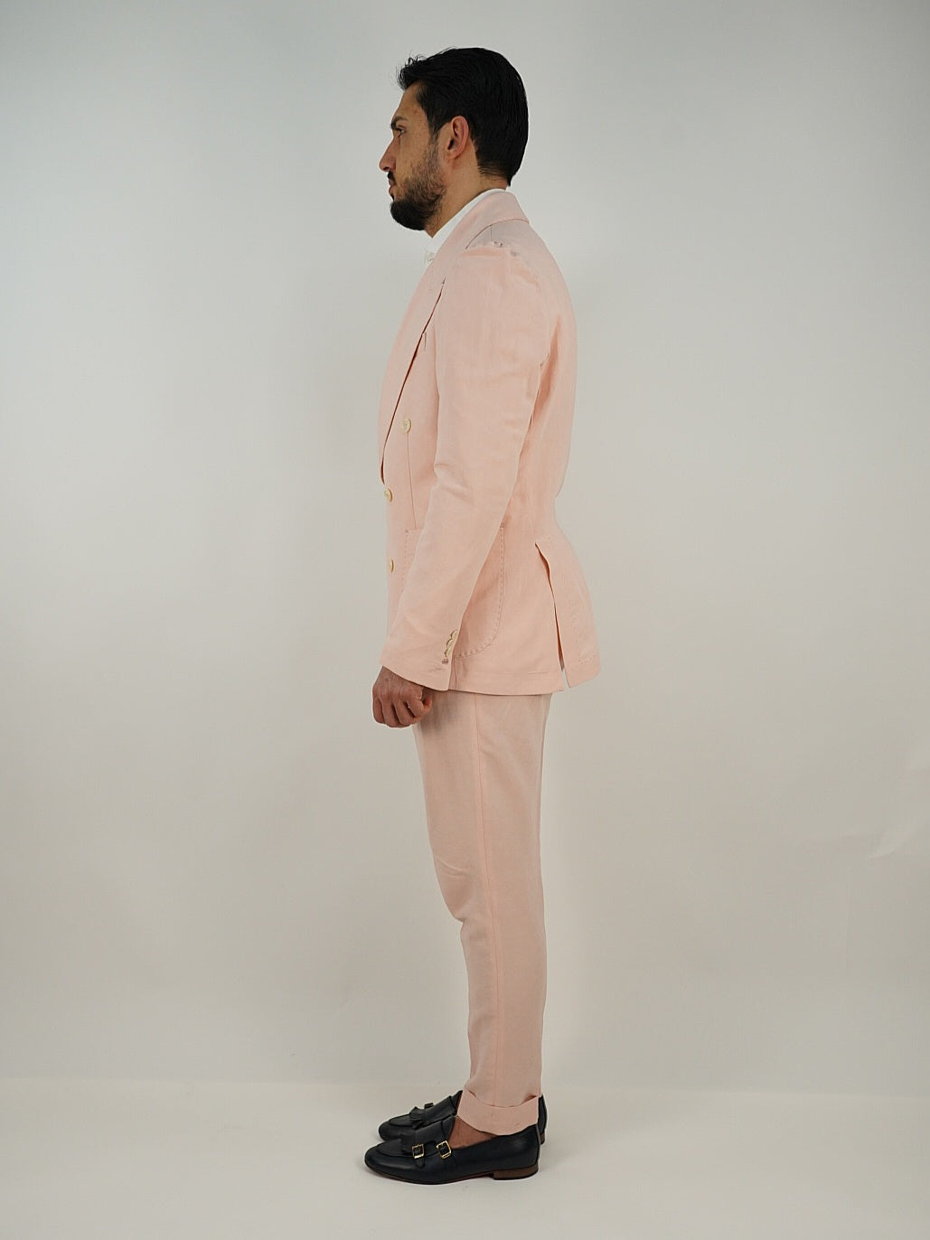 Giacca extensive doppiopetto lino rosa