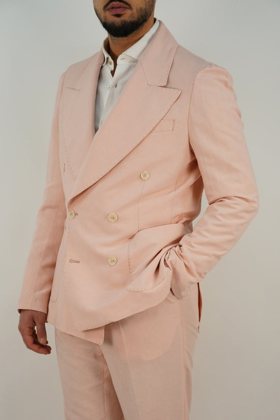 Giacca extensive doppiopetto lino rosa