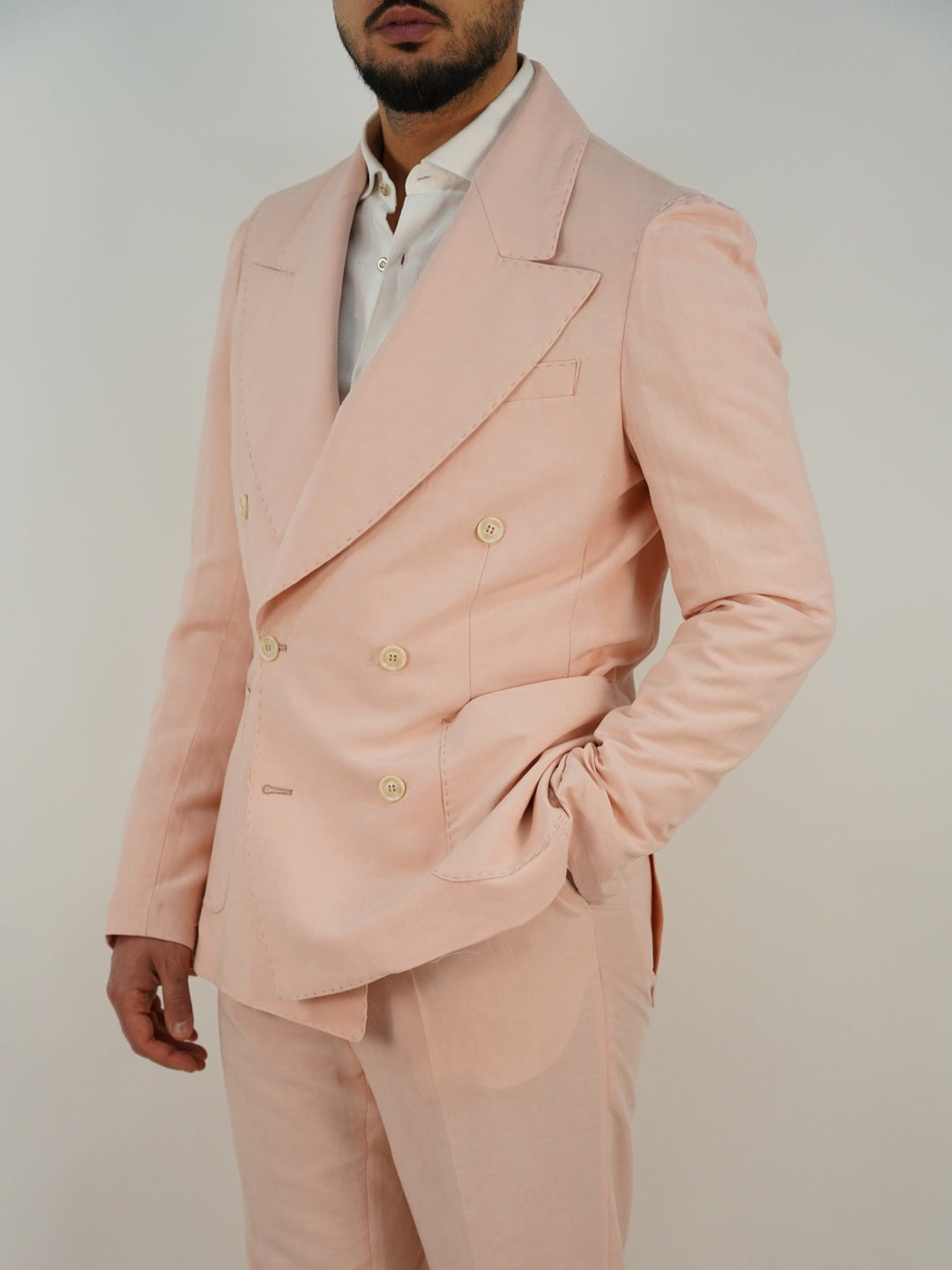 Giacca extensive doppiopetto lino rosa
