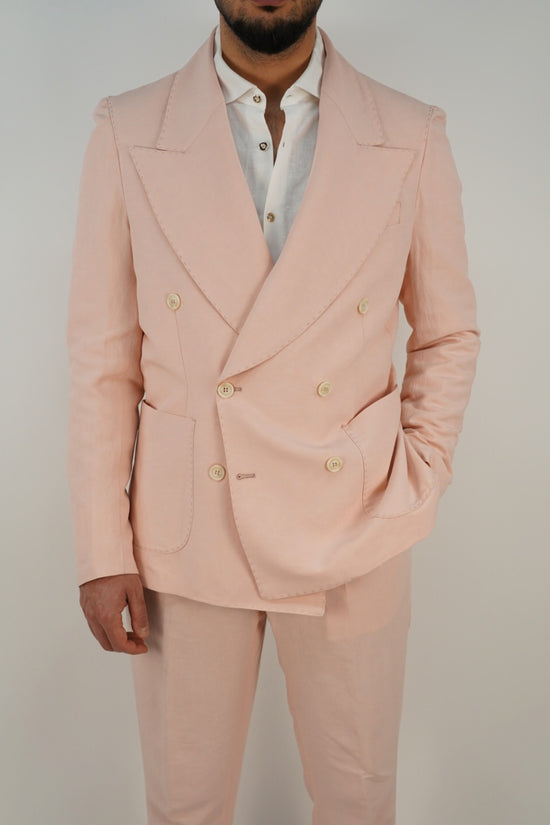 Giacca extensive doppiopetto lino rosa