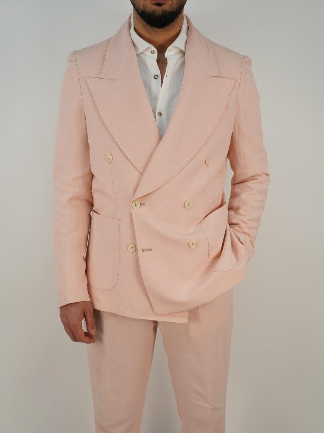 Giacca extensive doppiopetto lino rosa