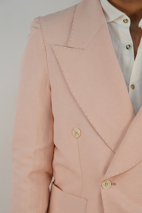 Giacca extensive doppiopetto lino rosa