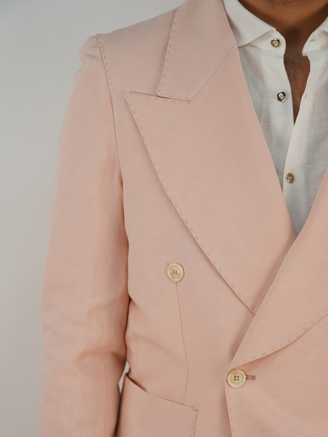Giacca extensive doppiopetto lino rosa