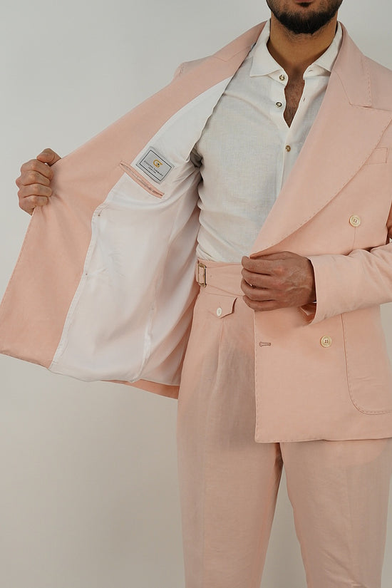 Giacca extensive doppiopetto lino rosa