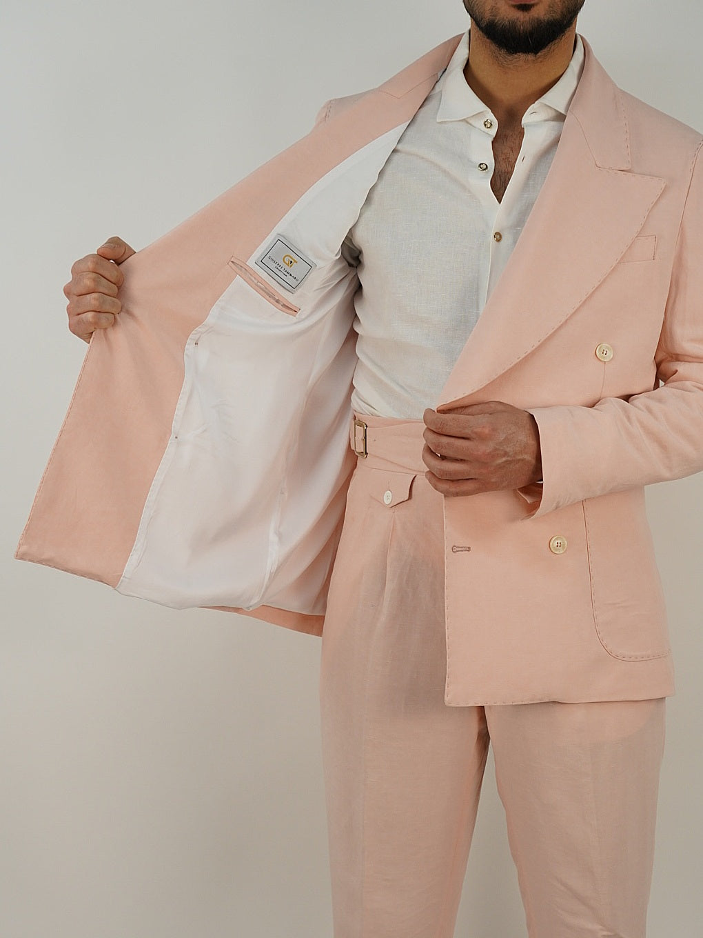 Giacca extensive doppiopetto lino rosa