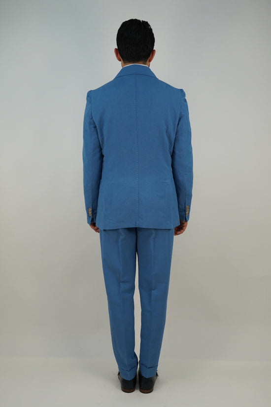 Giacca extensive doppiopetto in lino azzurro