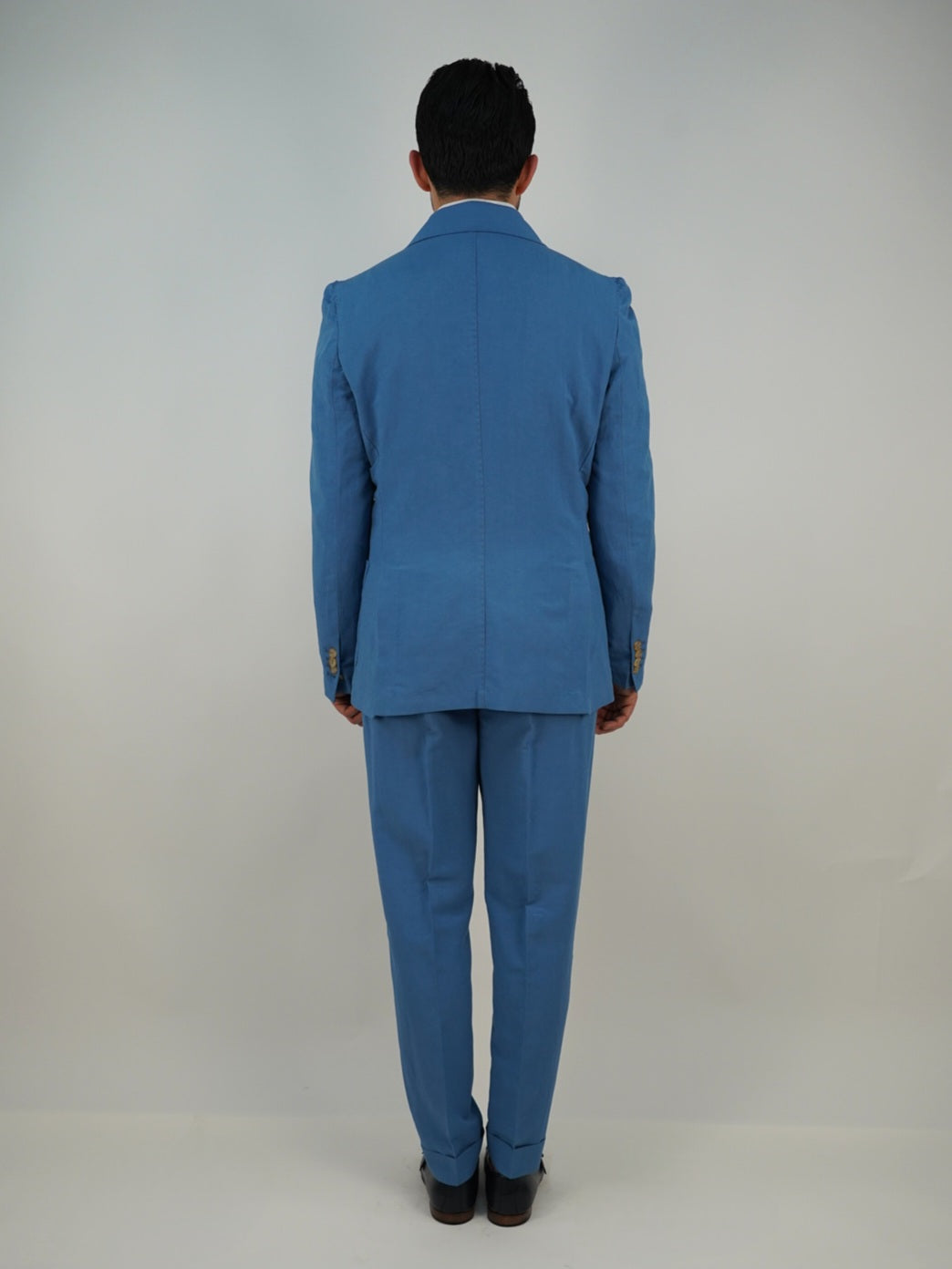 Giacca extensive doppiopetto in lino azzurro