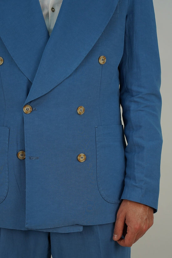 Giacca extensive doppiopetto in lino azzurro