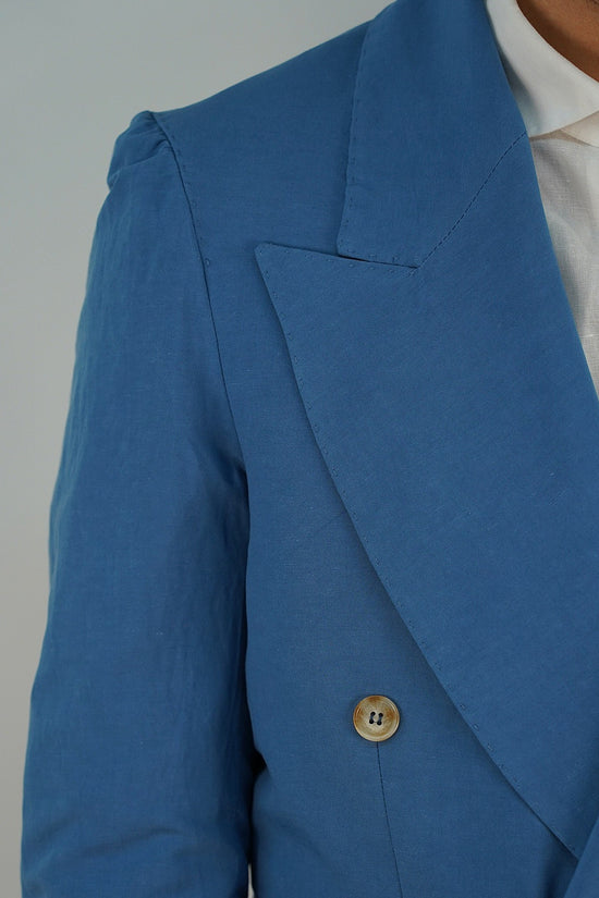 Giacca extensive doppiopetto in lino azzurro