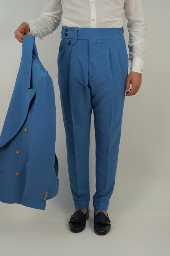 Giacca extensive doppiopetto in lino azzurro