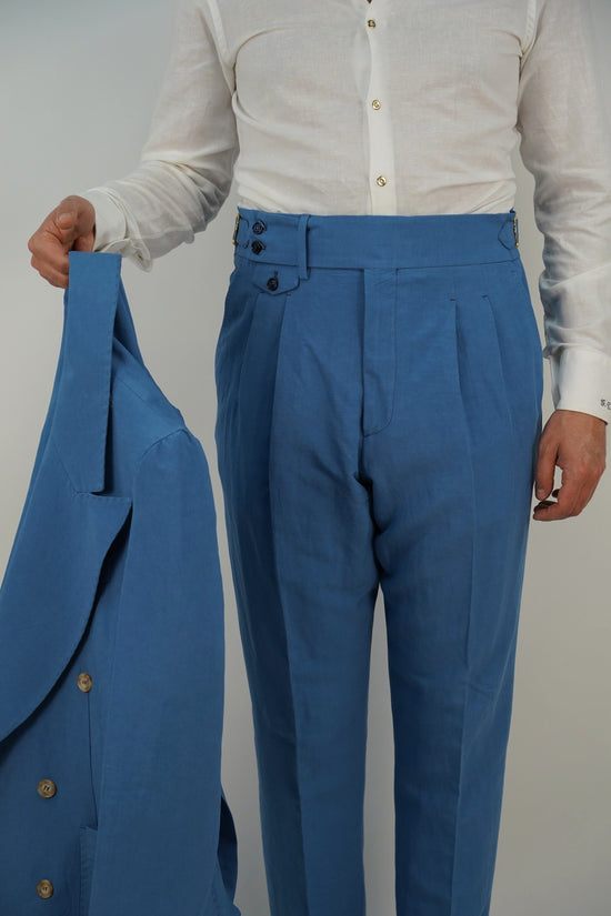 Giacca extensive doppiopetto in lino azzurro