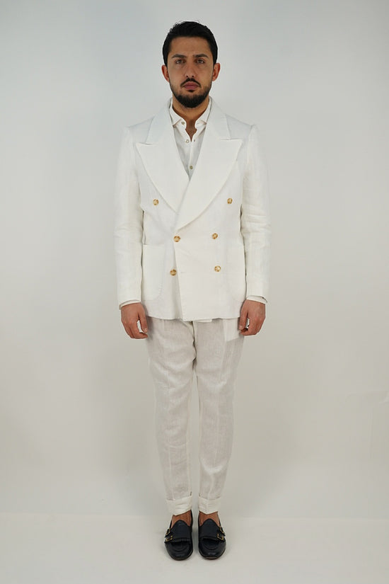 Giacca extensive doppiopetto in lino bianco