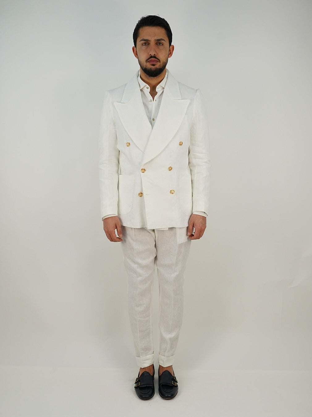 Giacca extensive doppiopetto in lino bianco