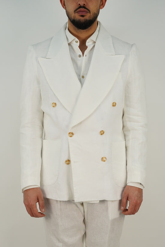 Giacca extensive doppiopetto in lino bianco
