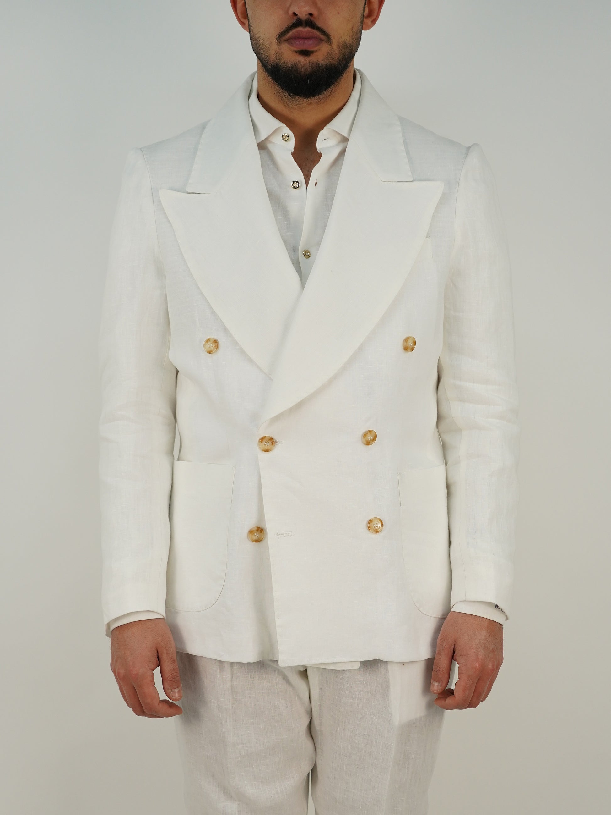 Giacca extensive doppiopetto in lino bianco