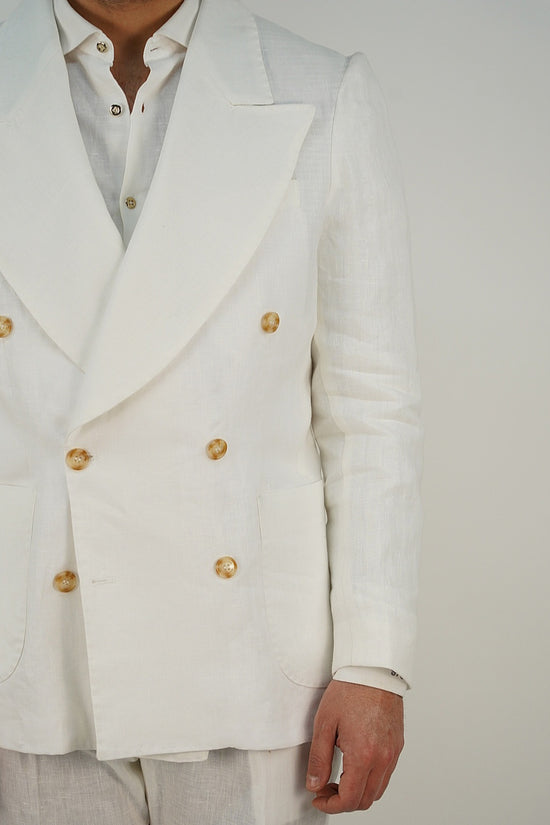 Giacca extensive doppiopetto in lino bianco