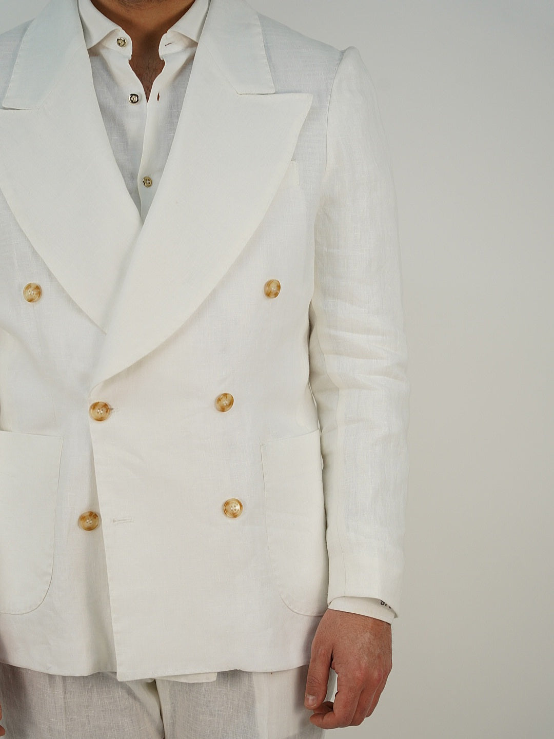 Giacca extensive doppiopetto in lino bianco