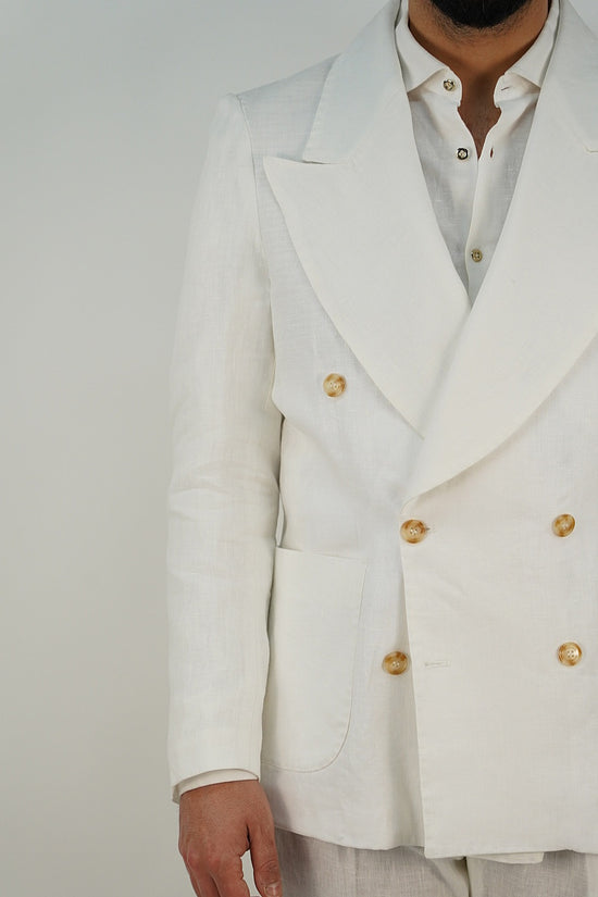Giacca extensive doppiopetto in lino bianco