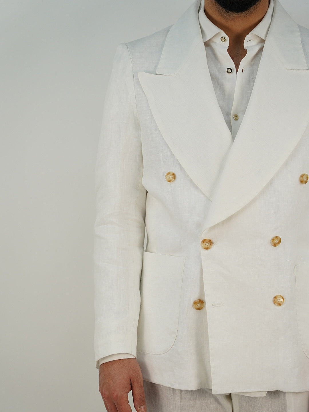 Giacca extensive doppiopetto in lino bianco