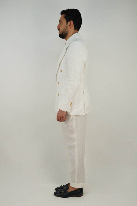 Giacca extensive doppiopetto in lino bianco