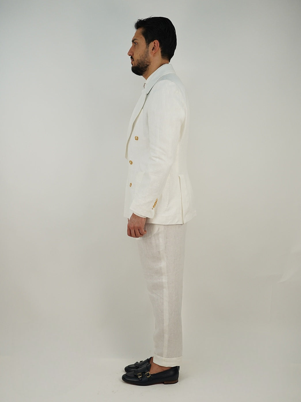 Giacca extensive doppiopetto in lino bianco