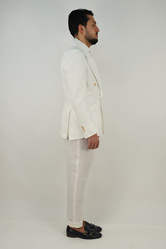 Giacca extensive doppiopetto in lino bianco