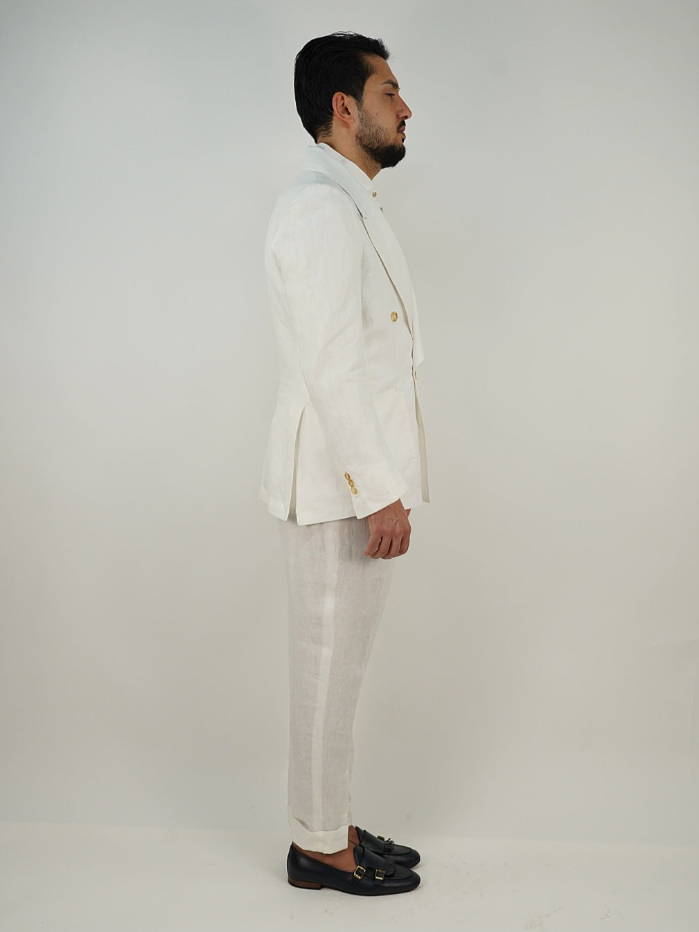 Giacca extensive doppiopetto in lino bianco