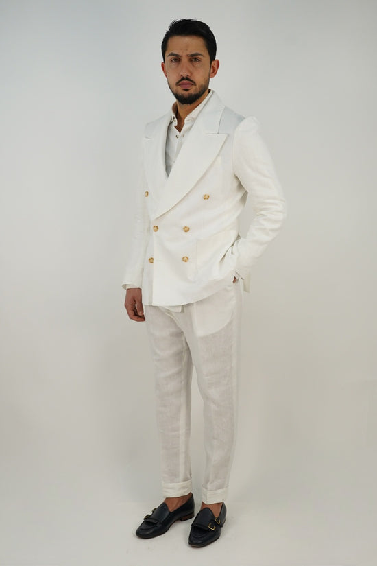 Giacca extensive doppiopetto in lino bianco