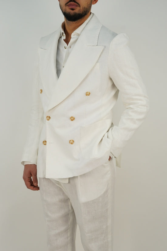 Giacca extensive doppiopetto in lino bianco